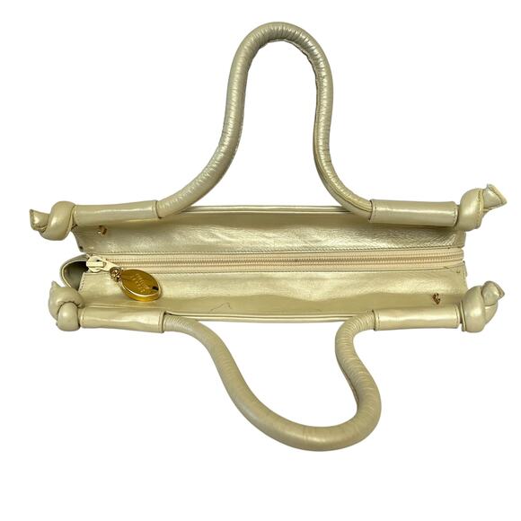 Vintage Stuart Weitzman Shimmering Leather Woven Straw Evening Bag Satchel - Picture 8 of 12